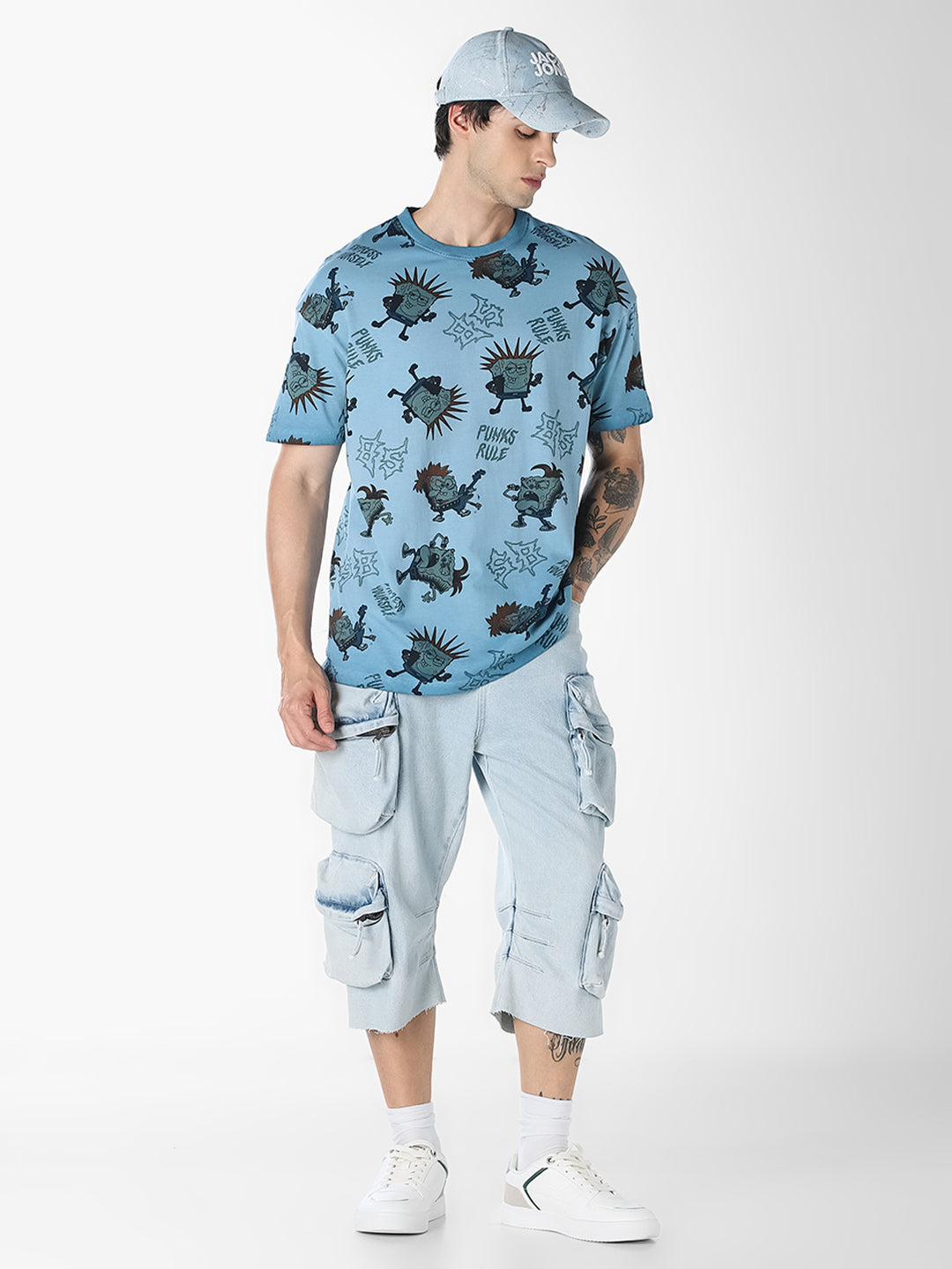 Blue SpongeBob Printed Oversized T-shirt