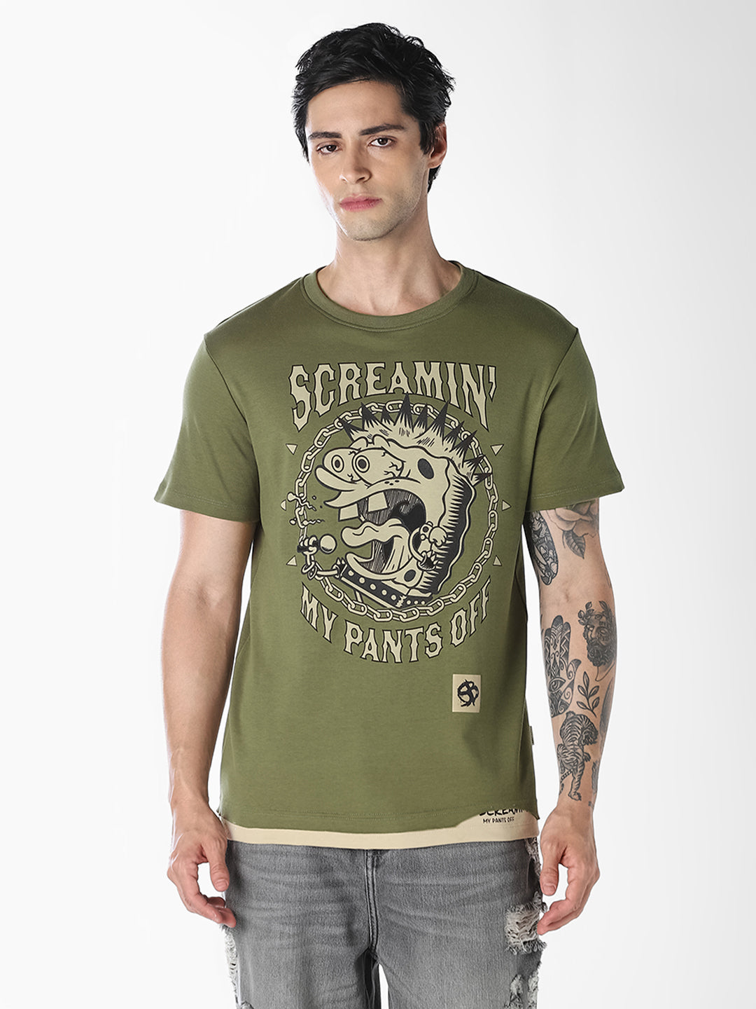 Green SpongeBob Graphic Print T-shirt
