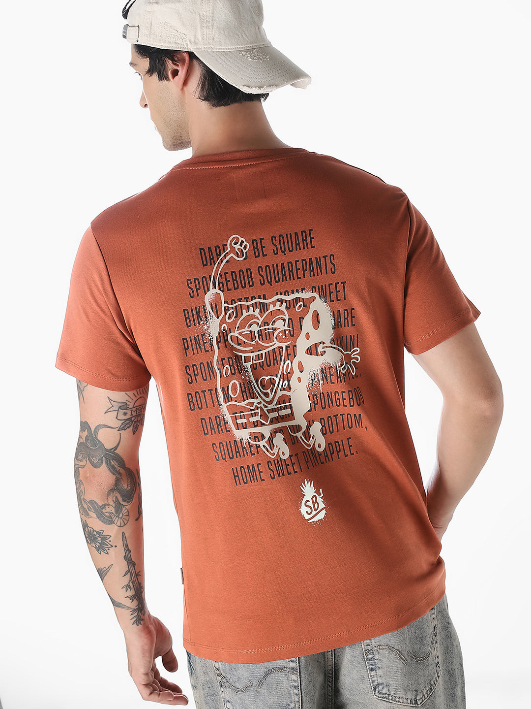 Rust SpongeBob Flock Print T-shirt - S