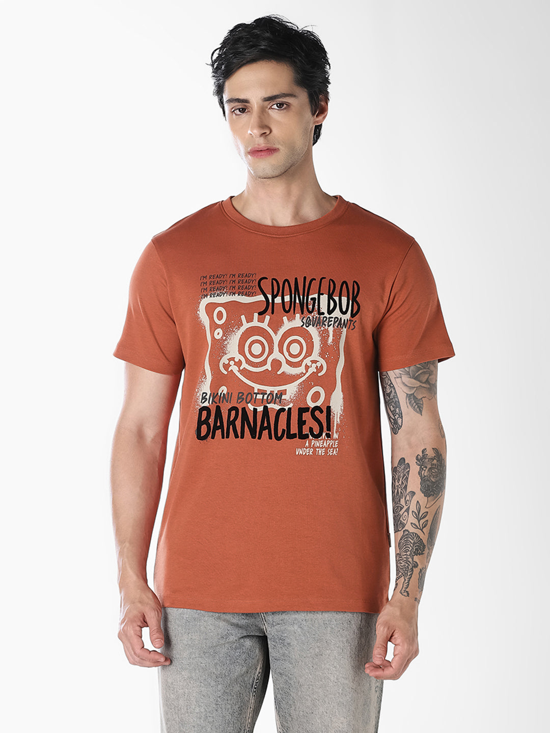 Rust SpongeBob Flock Print T-shirt