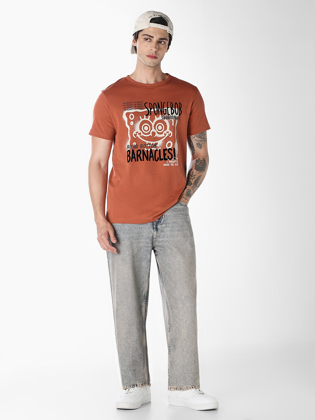 Rust SpongeBob Flock Print T-shirt