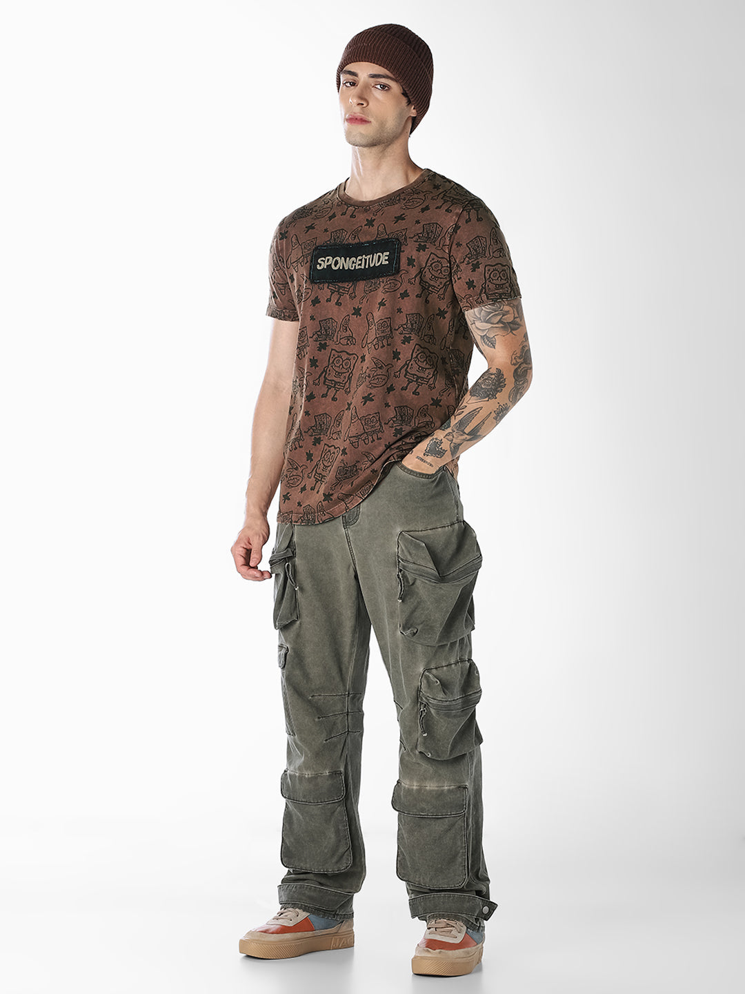 Dark Brown SpongeBob Printed T-shirt