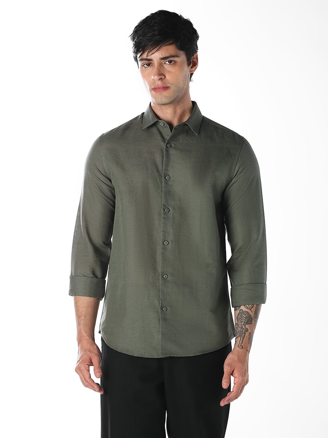 Olive Linen Blend Shirt
