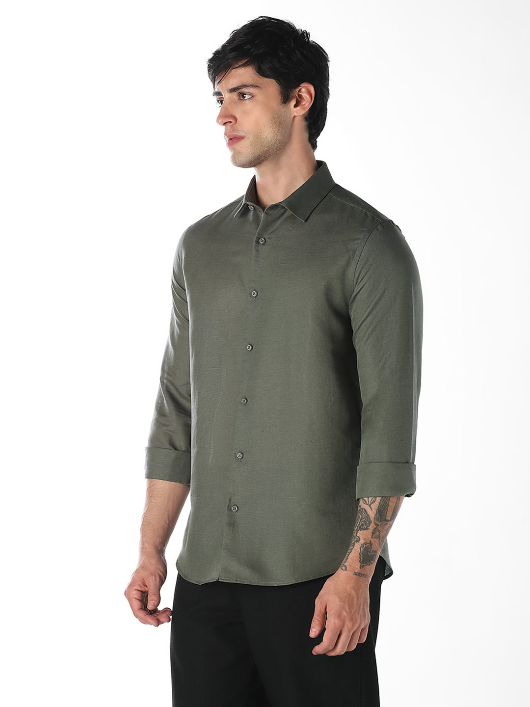 Olive Linen Blend Shirt