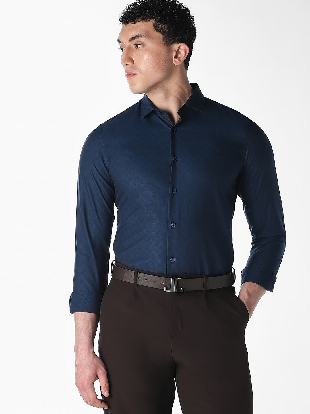 Dark Blue Jacquard Shirt - S