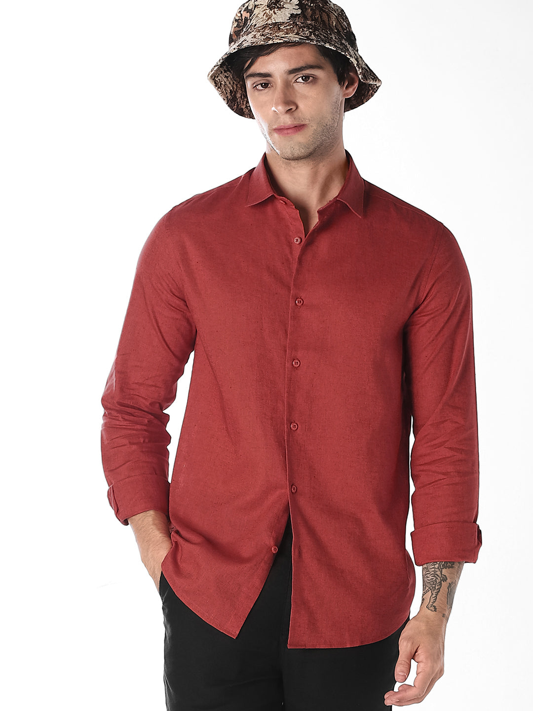 Rust Linen Blend Shirt