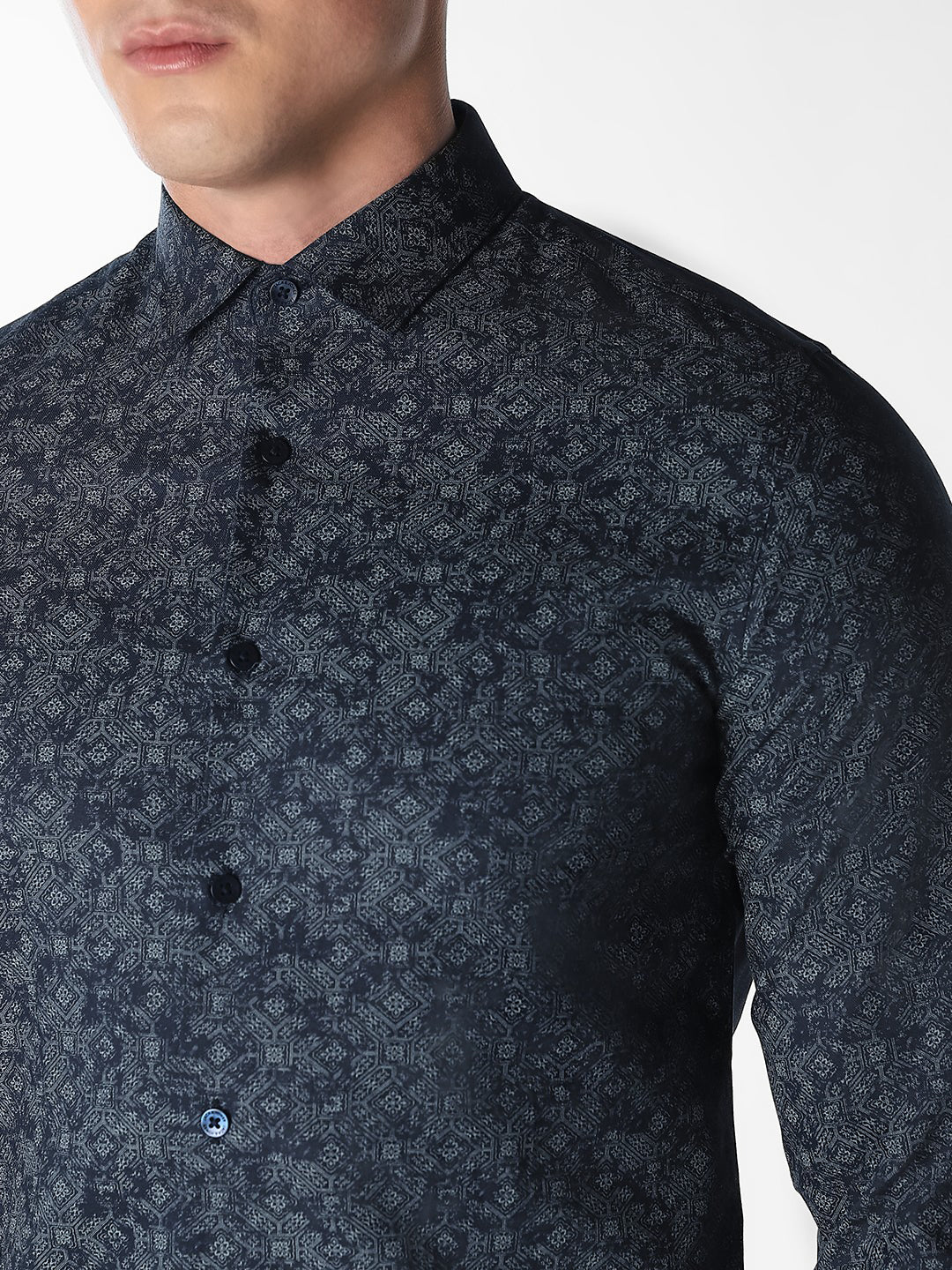 Dark Blue Printed Dobby Shirt