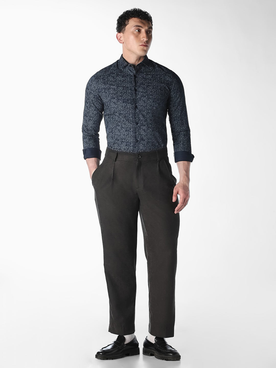 Dark Blue Printed Dobby Shirt