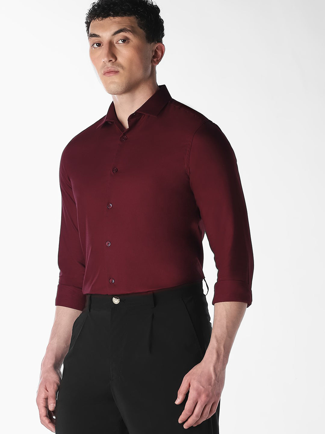 Wine Formal Full Sleeves Shirt - S