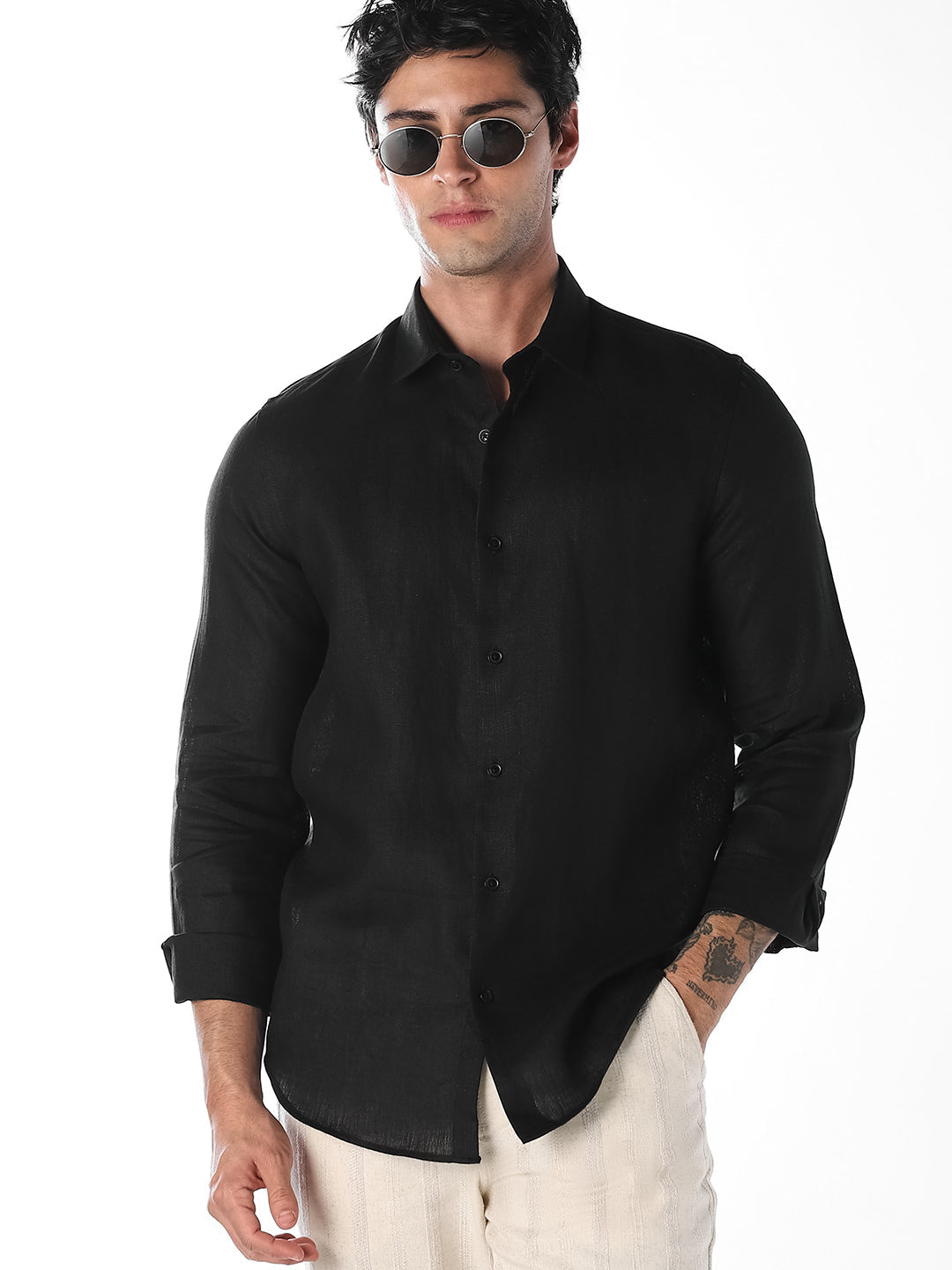 Black Linen Full Sleeves Shirt