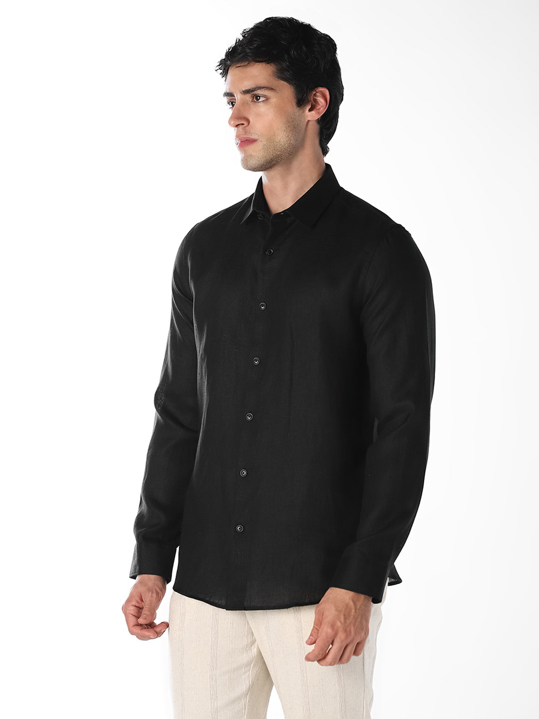 Black Linen Full Sleeves Shirt