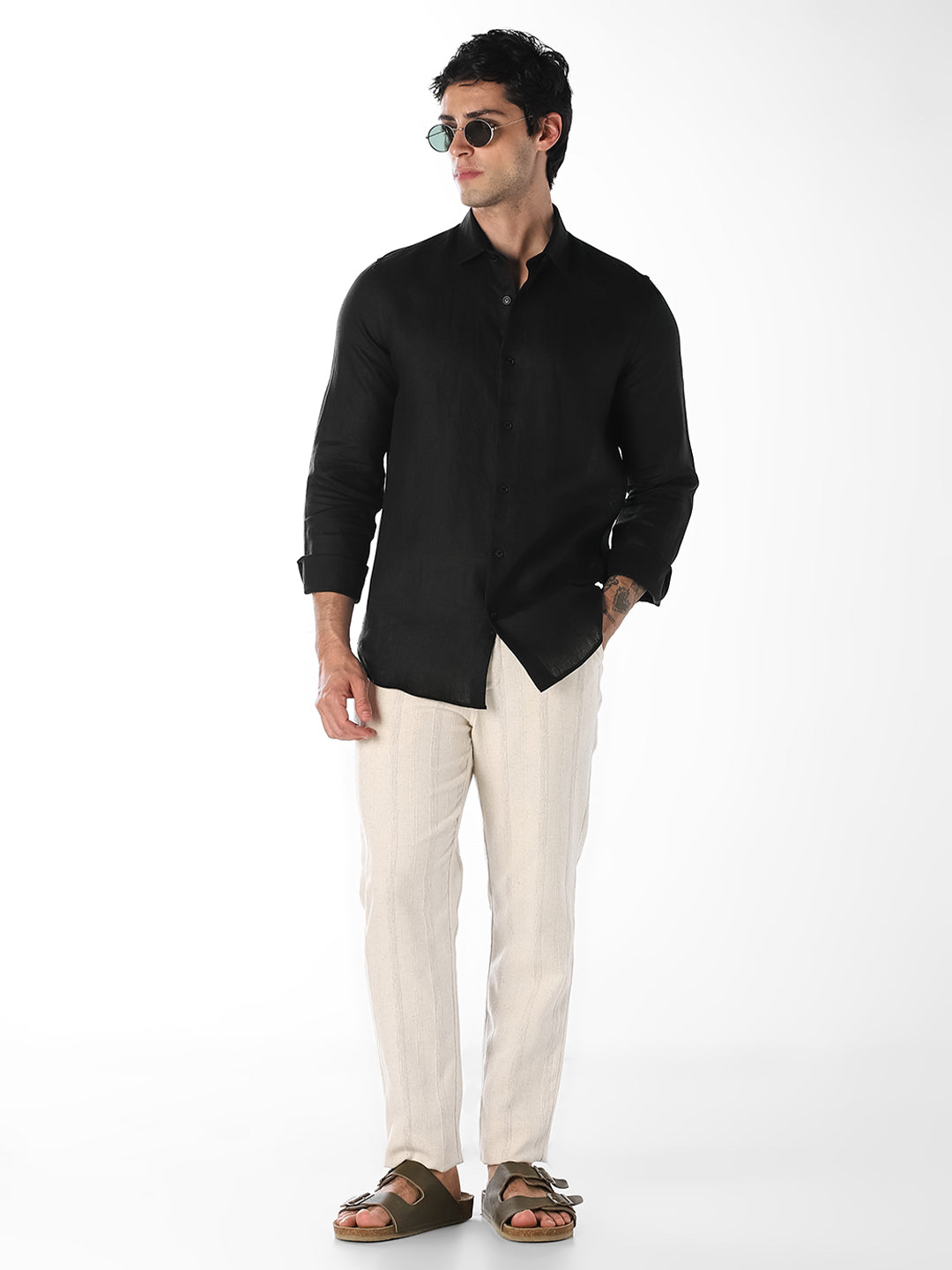 Black Linen Full Sleeves Shirt