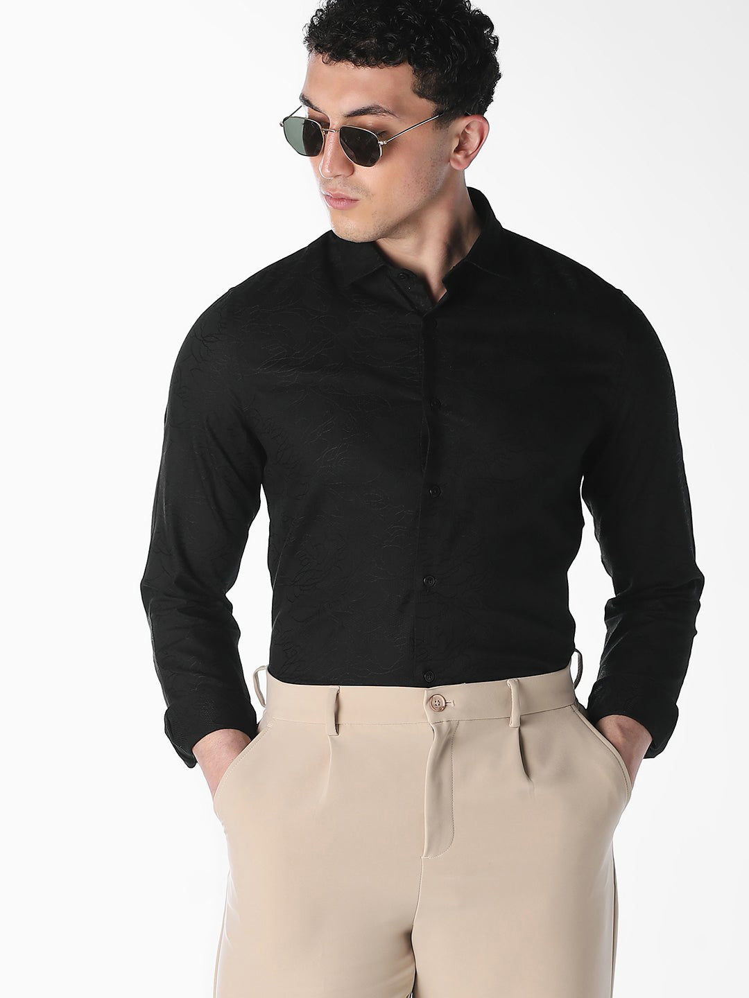 Black Printed Cotton Blend Shirt