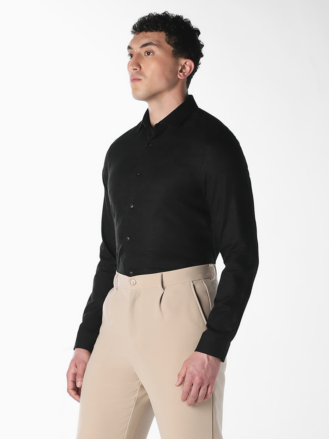 Black Printed Cotton Blend Shirt