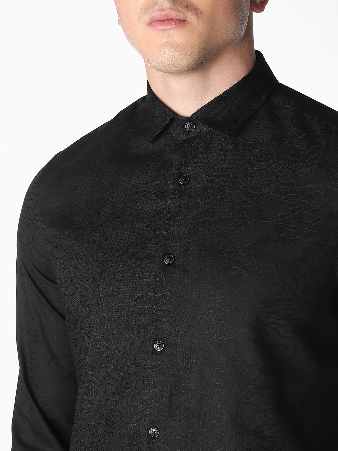 Black Printed Cotton Blend Shirt