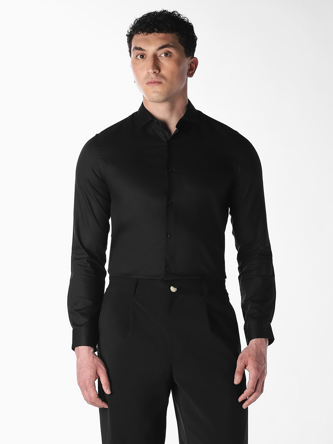 Black Jacquard Full Sleeves Shirt