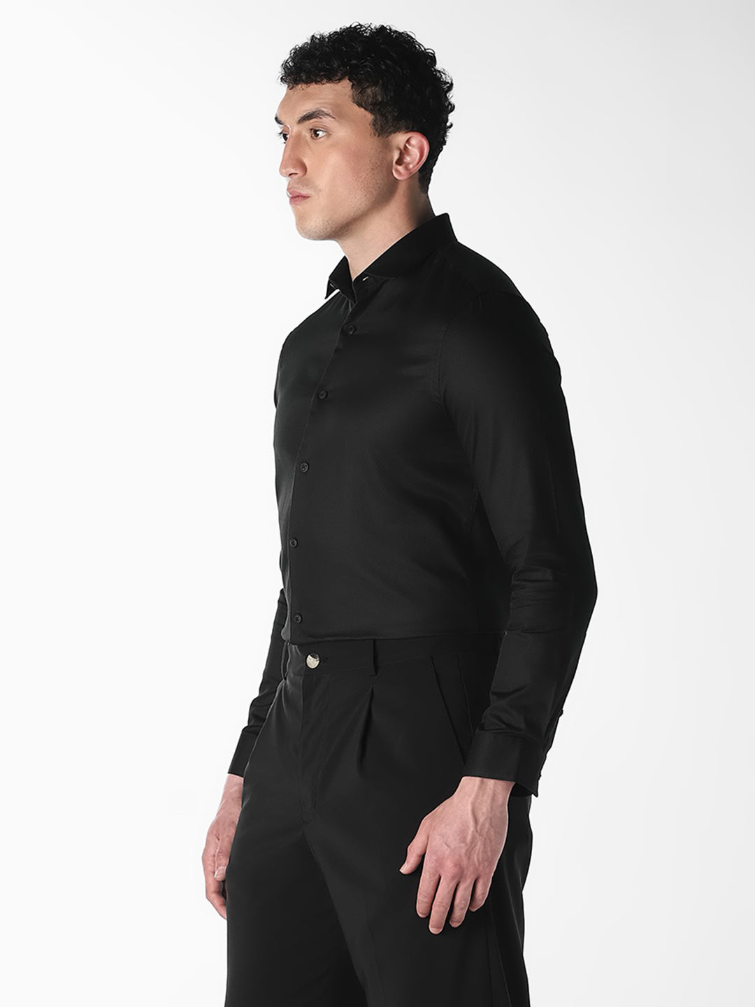 Black Jacquard Full Sleeves Shirt