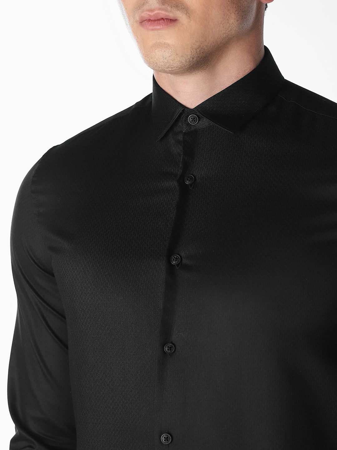 Black Jacquard Full Sleeves Shirt
