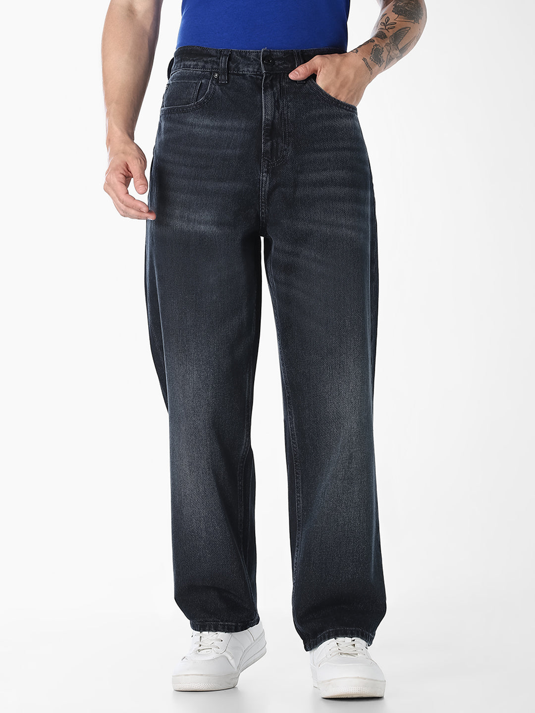 Men's Dark Blue Loose Fit Mid-Rise Jeans - 28/30