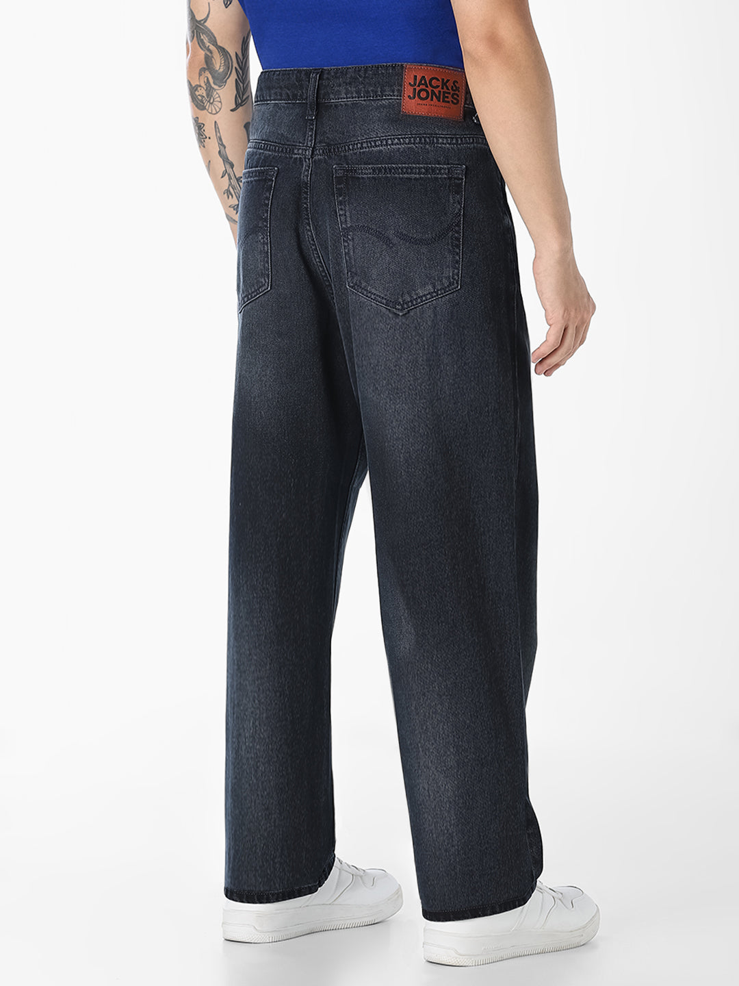 Men's Dark Blue Loose Fit Mid-Rise Jeans