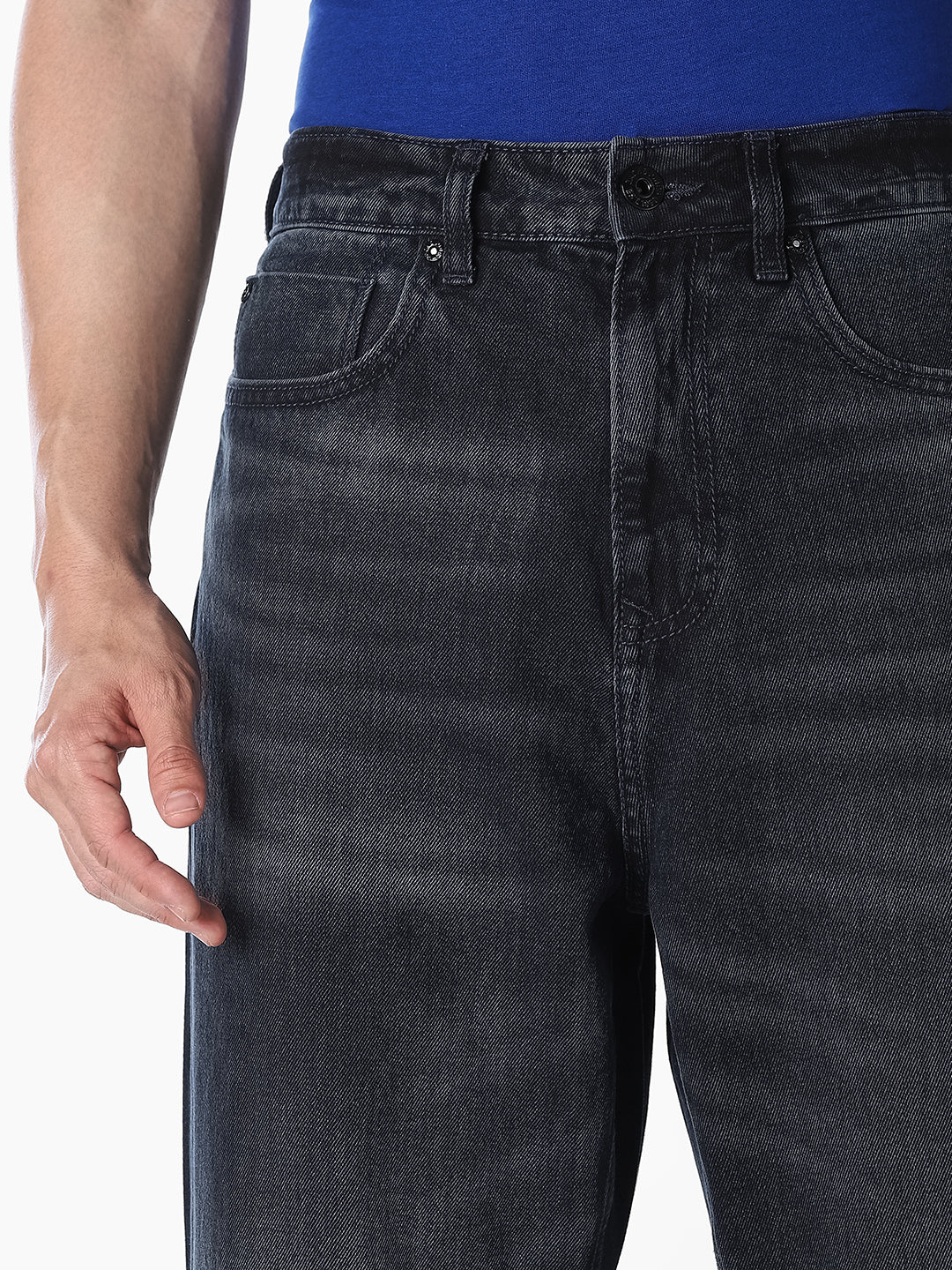 Men's Dark Blue Loose Fit Mid-Rise Jeans