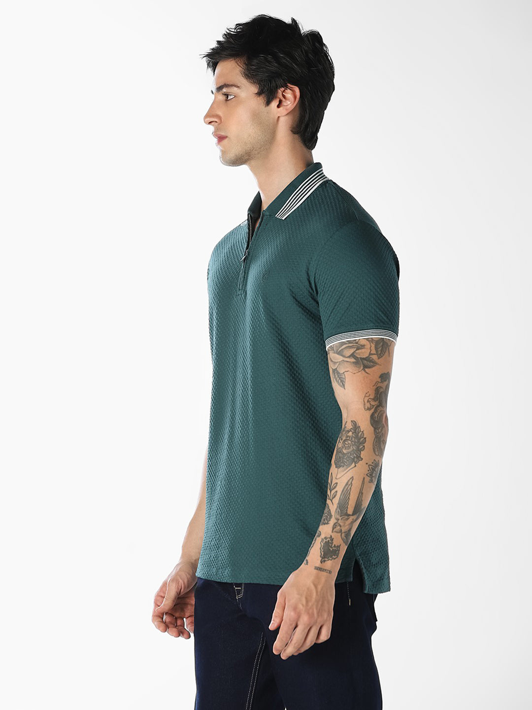 Green Zip-Up Cotton Polo