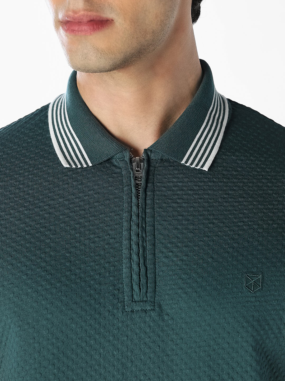 Green Zip-Up Cotton Polo