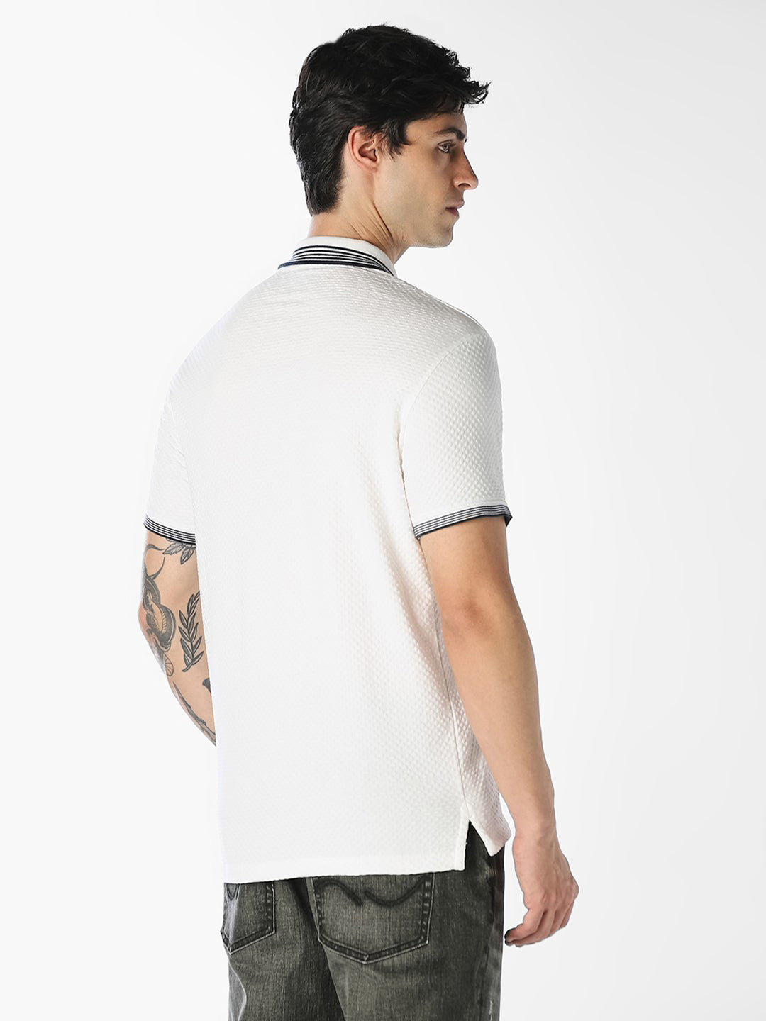 White Zip-Up Cotton Polo