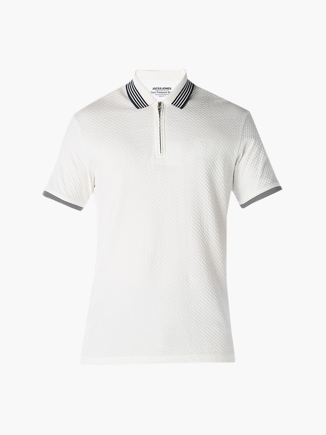 White Zip-Up Cotton Polo