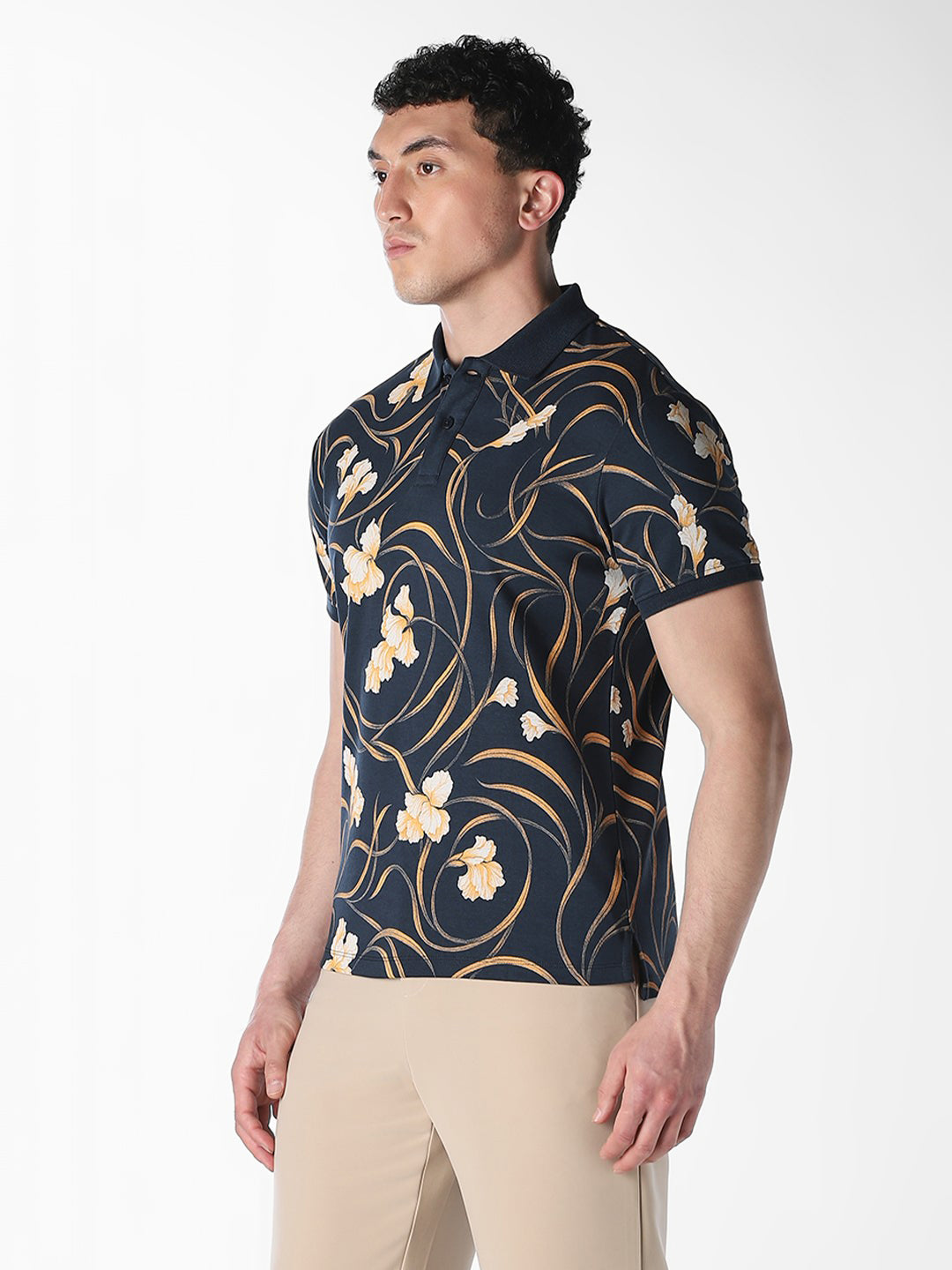 Navy Printed Cotton Polo