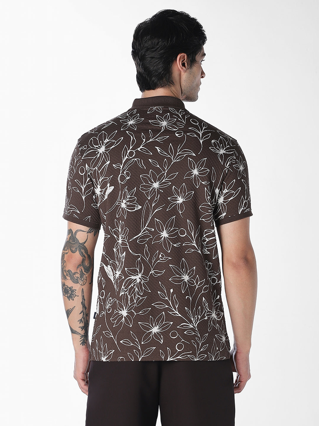 Brown Floral Print Polo