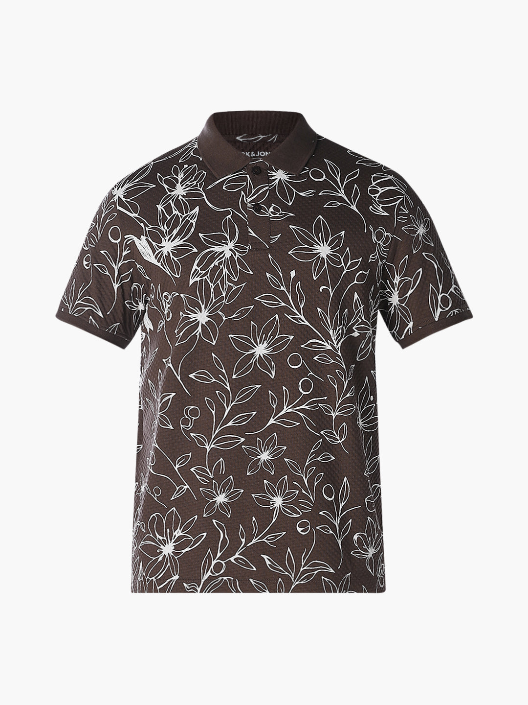 Brown Floral Print Polo