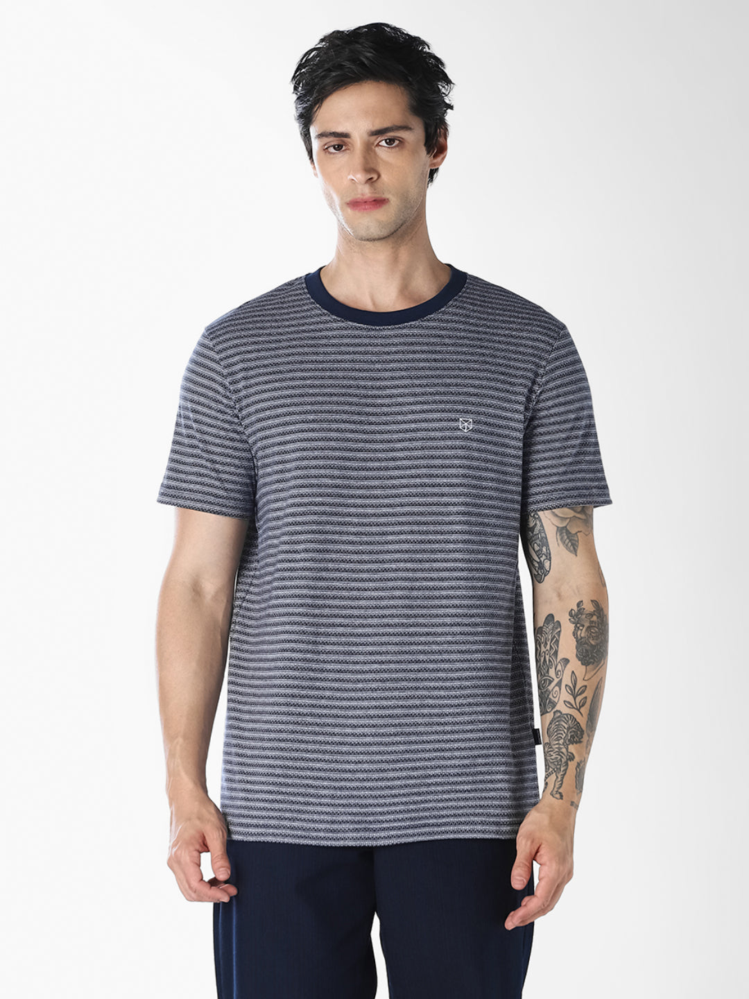 Blue Striped Crew Neck T-shirt