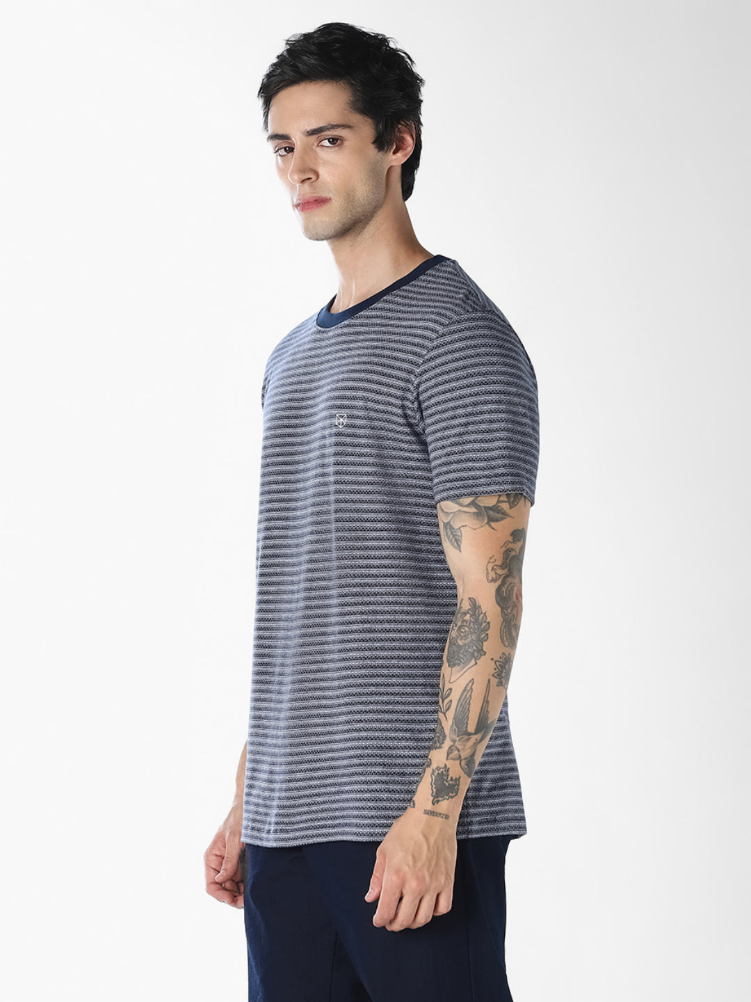 Blue Striped Crew Neck T-shirt