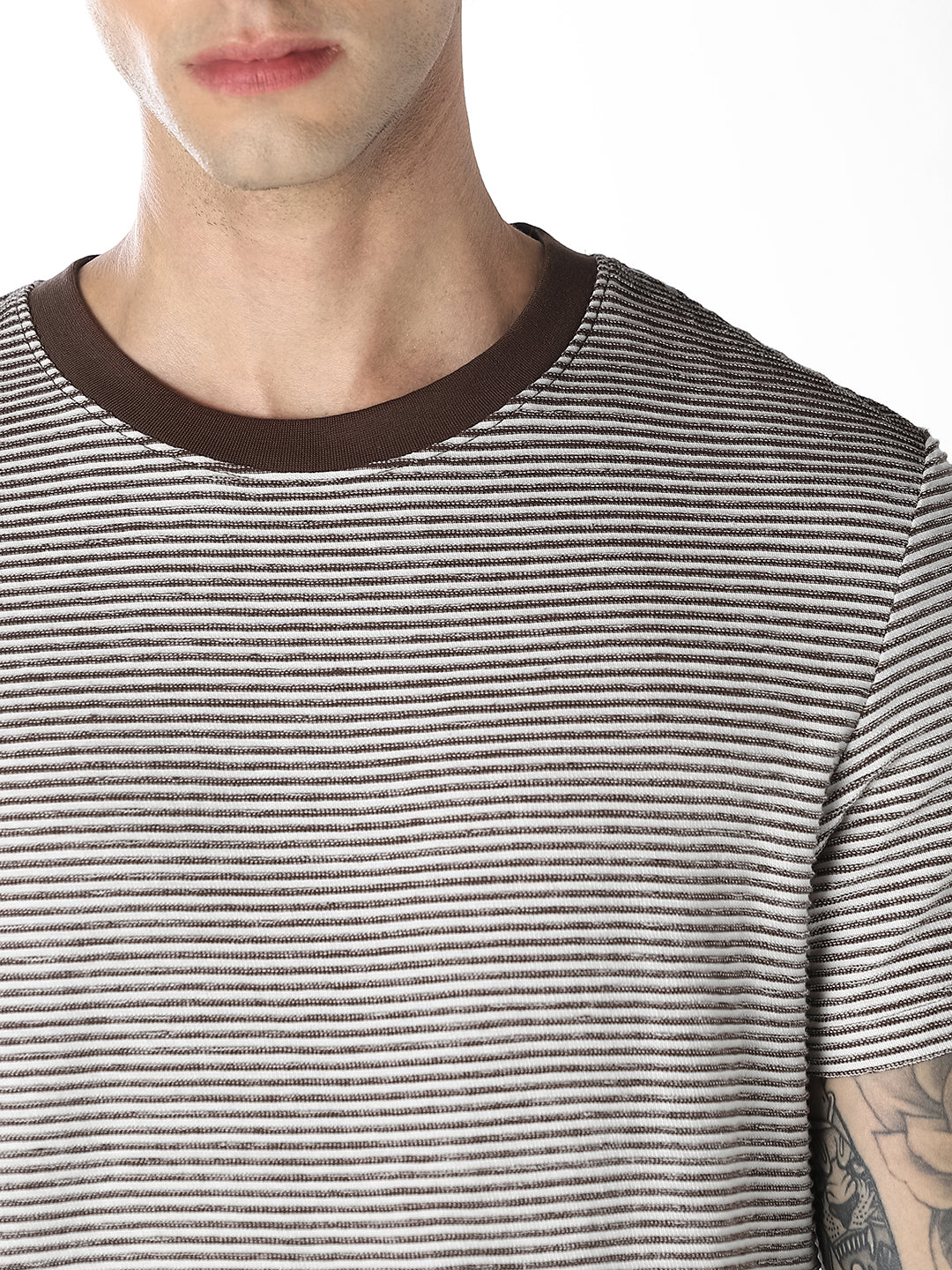 Dark Brown Striped Cotton T-shirt