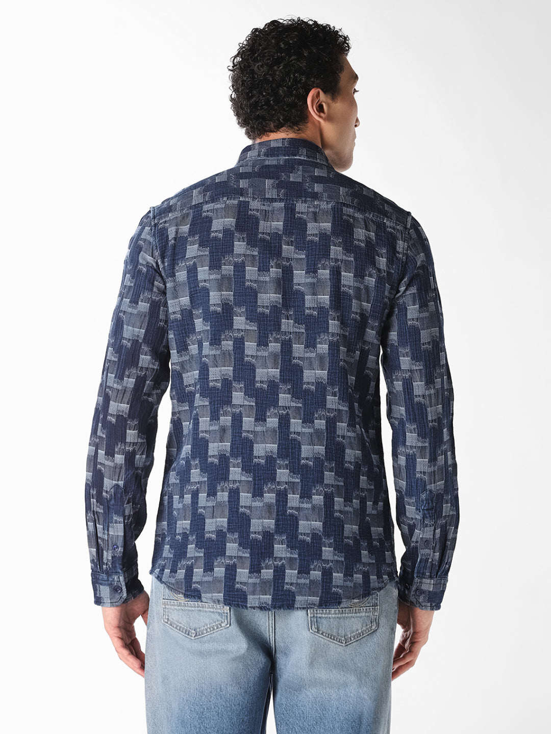 Dark Blue Printed Jacquard Shirt