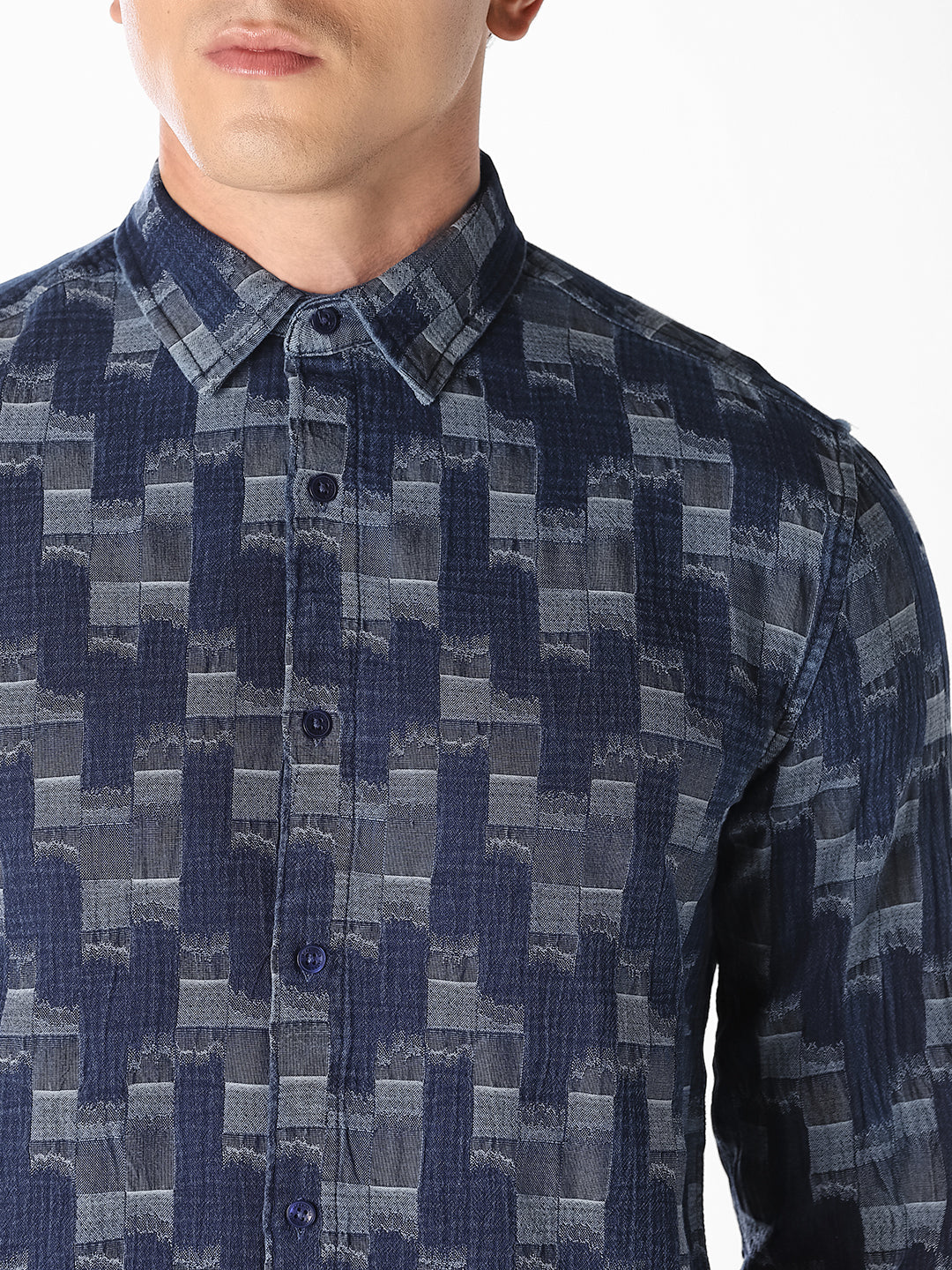 Dark Blue Printed Jacquard Shirt