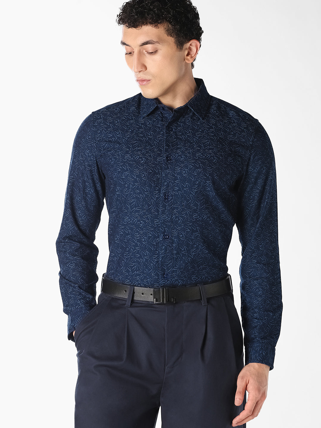 Dark Blue Printed Jacquard Shirt - S