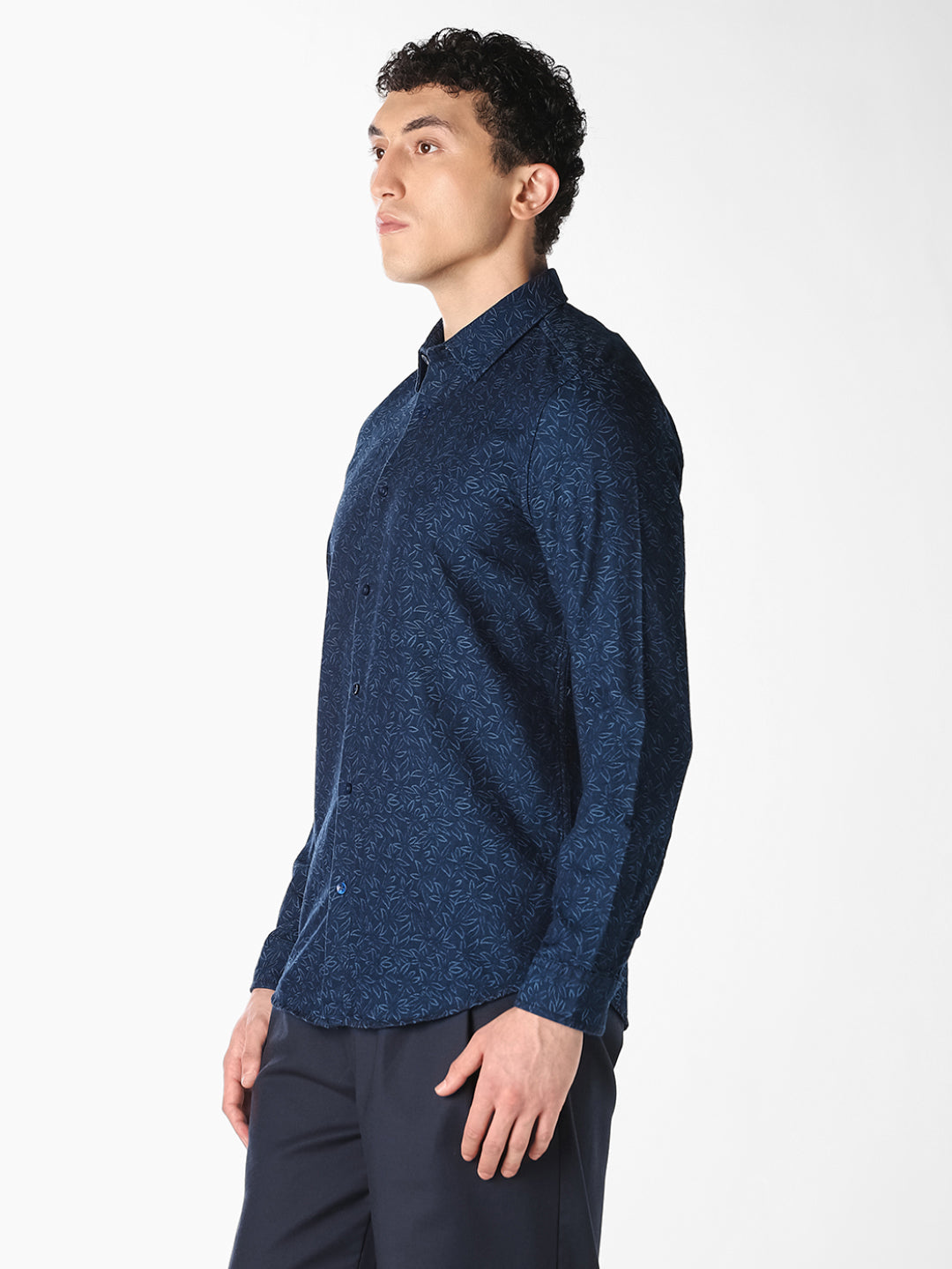 Dark Blue Printed Jacquard Shirt