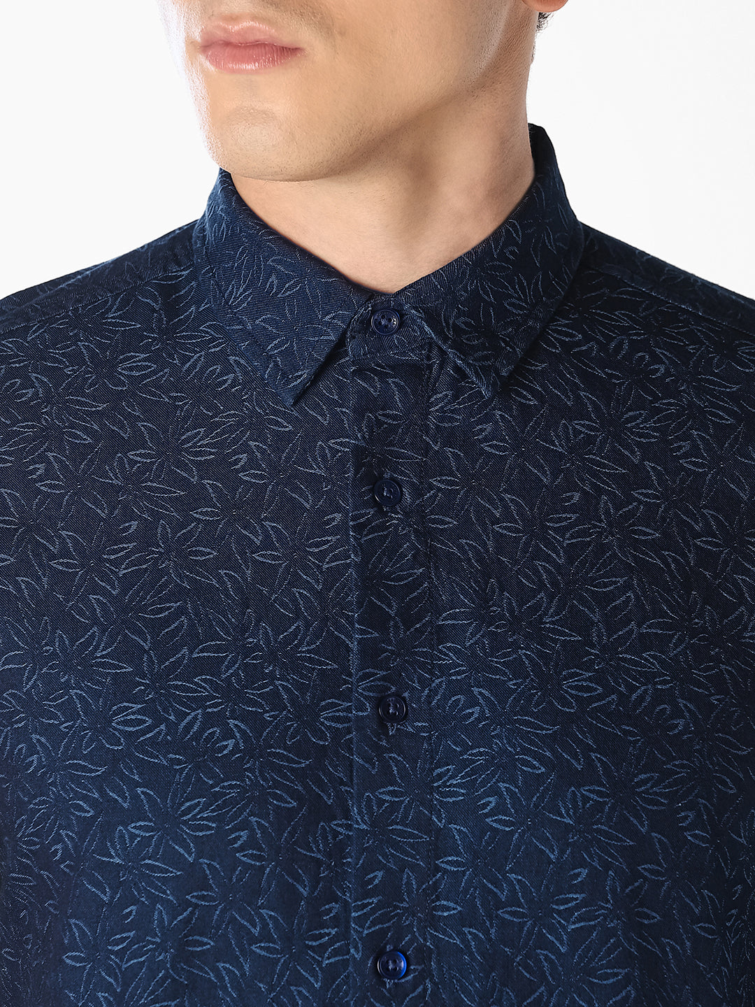 Dark Blue Printed Jacquard Shirt