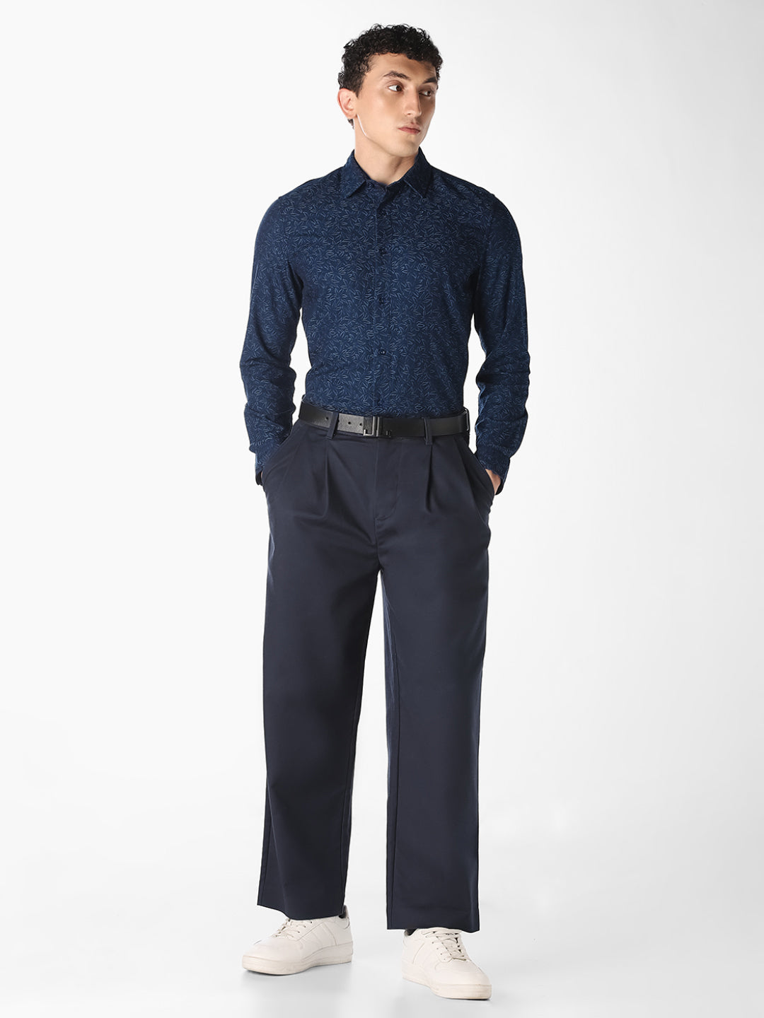 Dark Blue Printed Jacquard Shirt