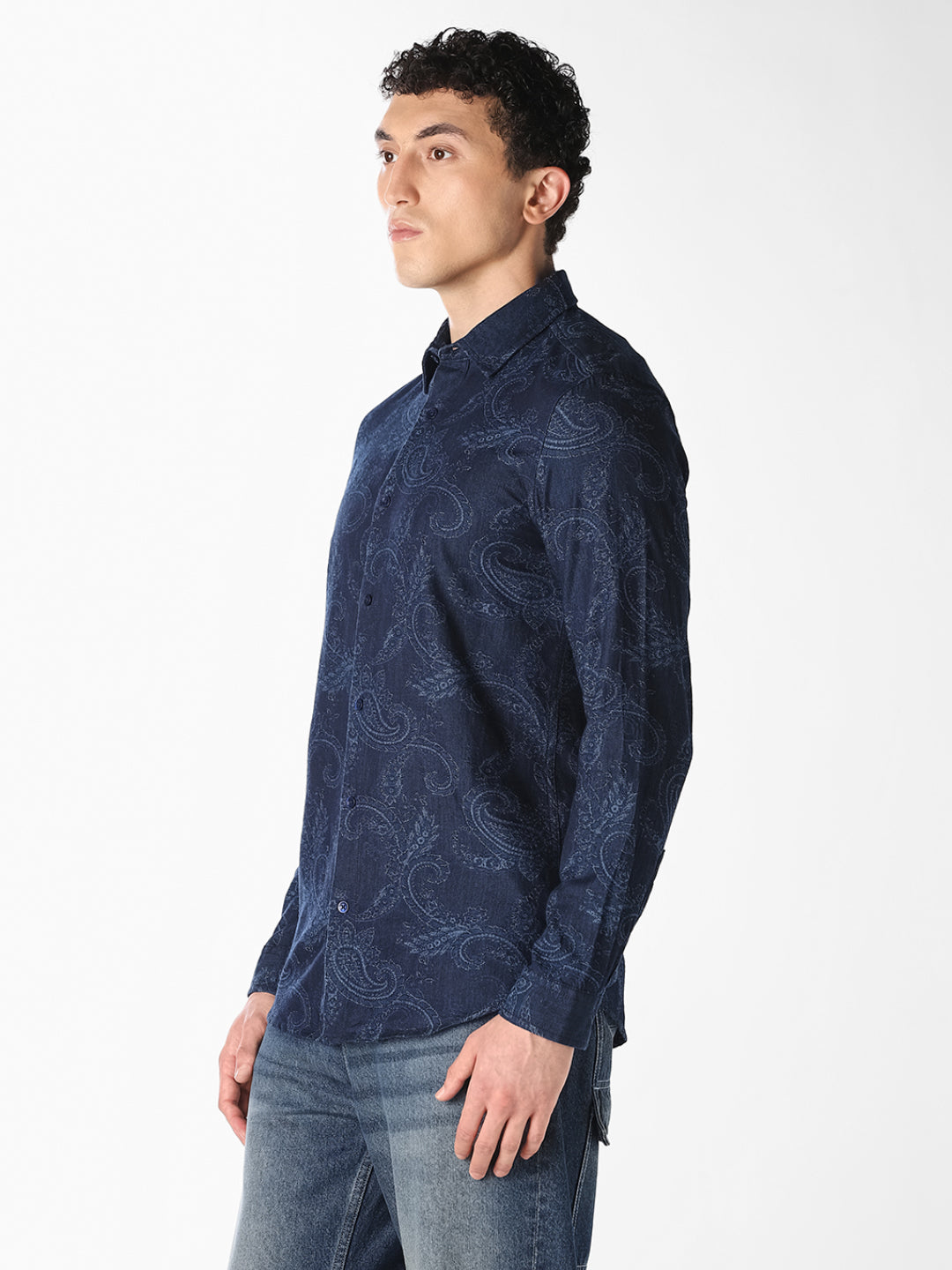 Dark Blue Printed Slim Fit Shirt