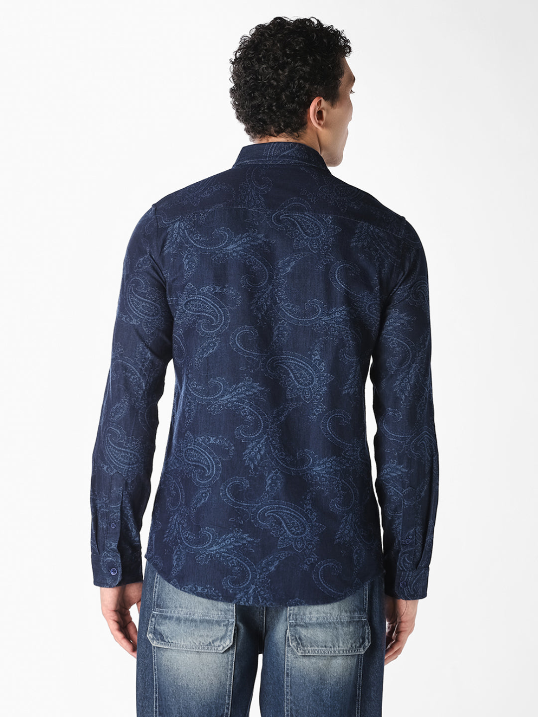 Dark Blue Printed Slim Fit Shirt