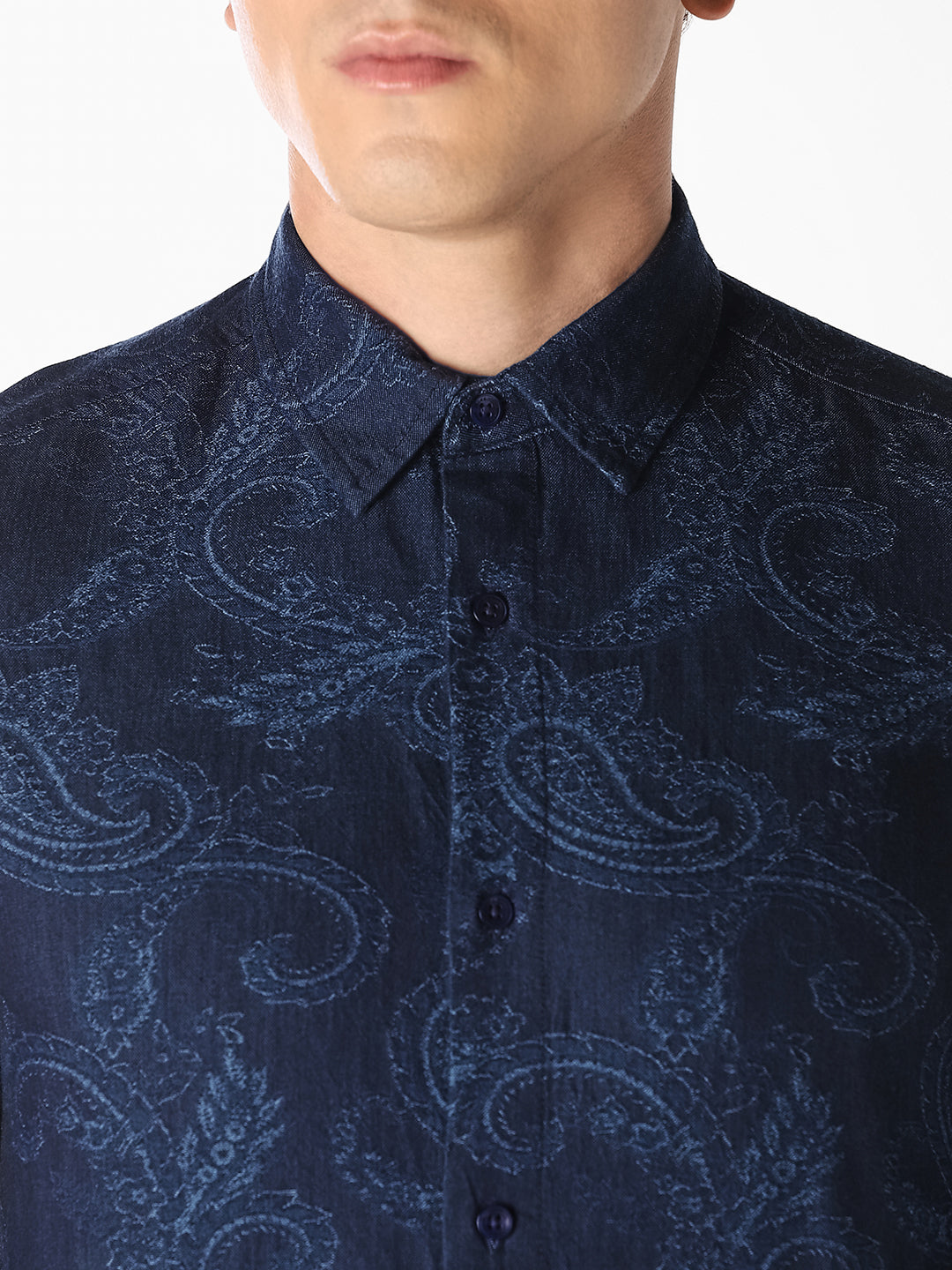 Dark Blue Printed Slim Fit Shirt