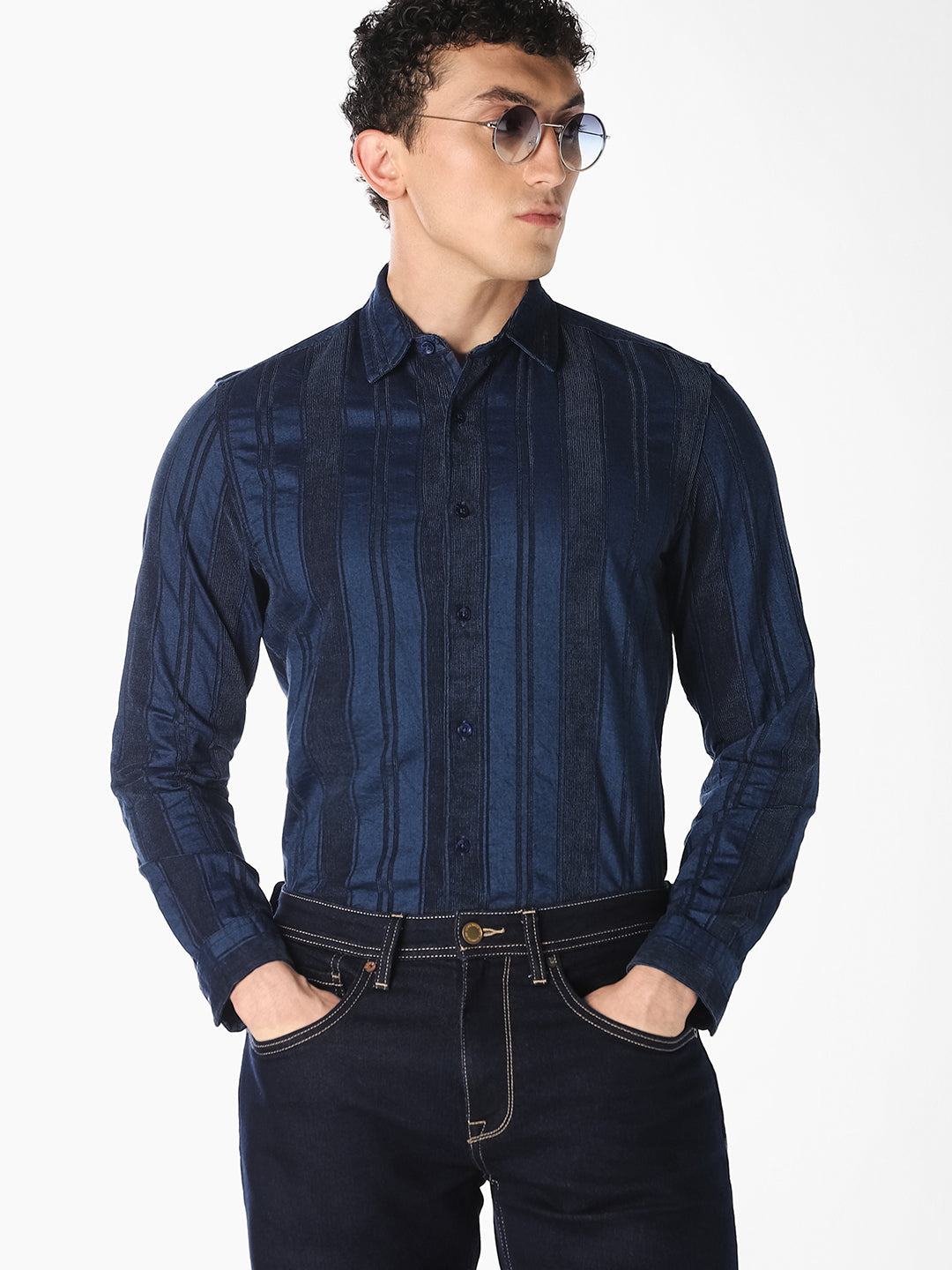 Dark Blue Striped Slim Fit Shirt