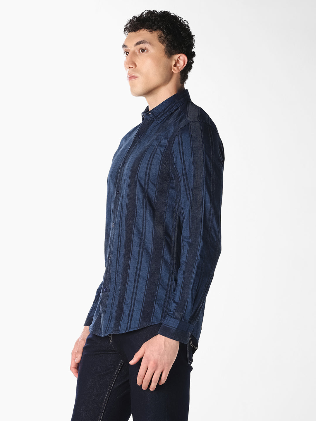 Dark Blue Striped Slim Fit Shirt