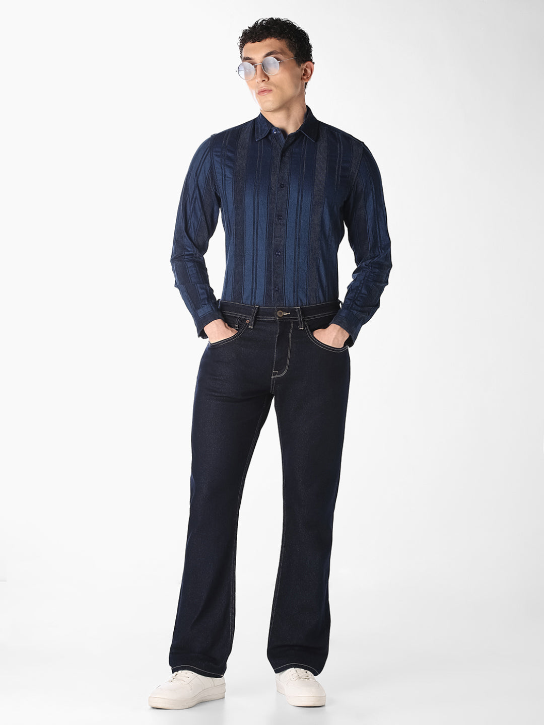 Dark Blue Striped Slim Fit Shirt
