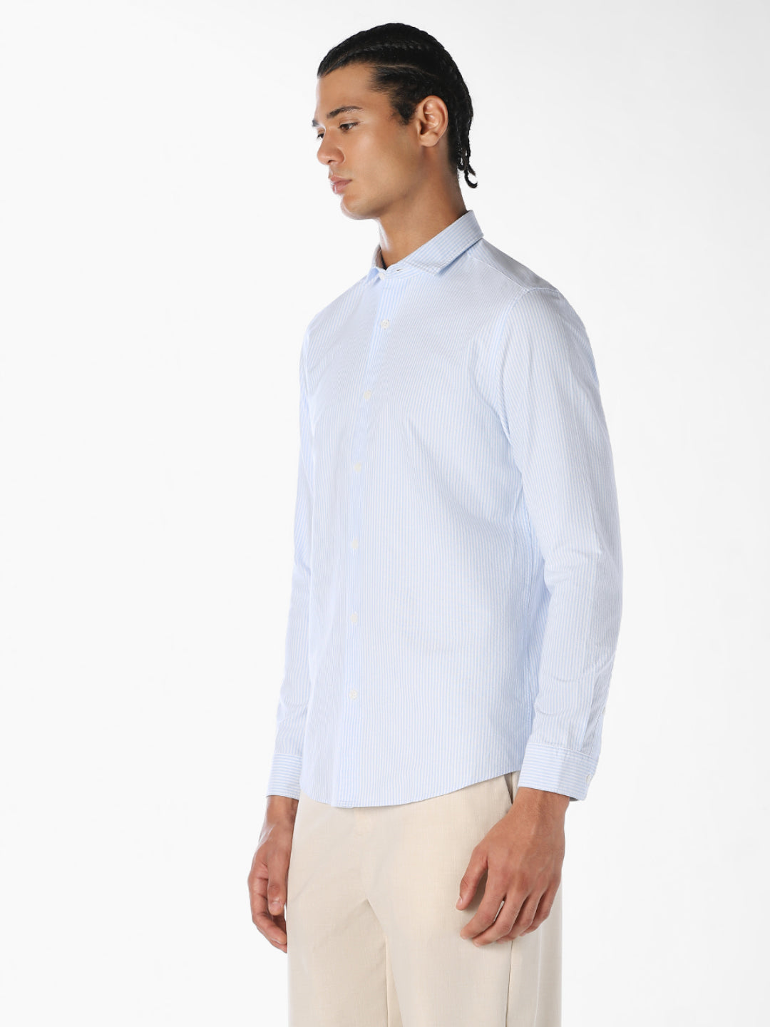 Blue Cotton Striped Formal Shirt
