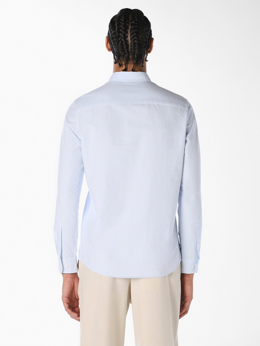 Blue Cotton Striped Formal Shirt