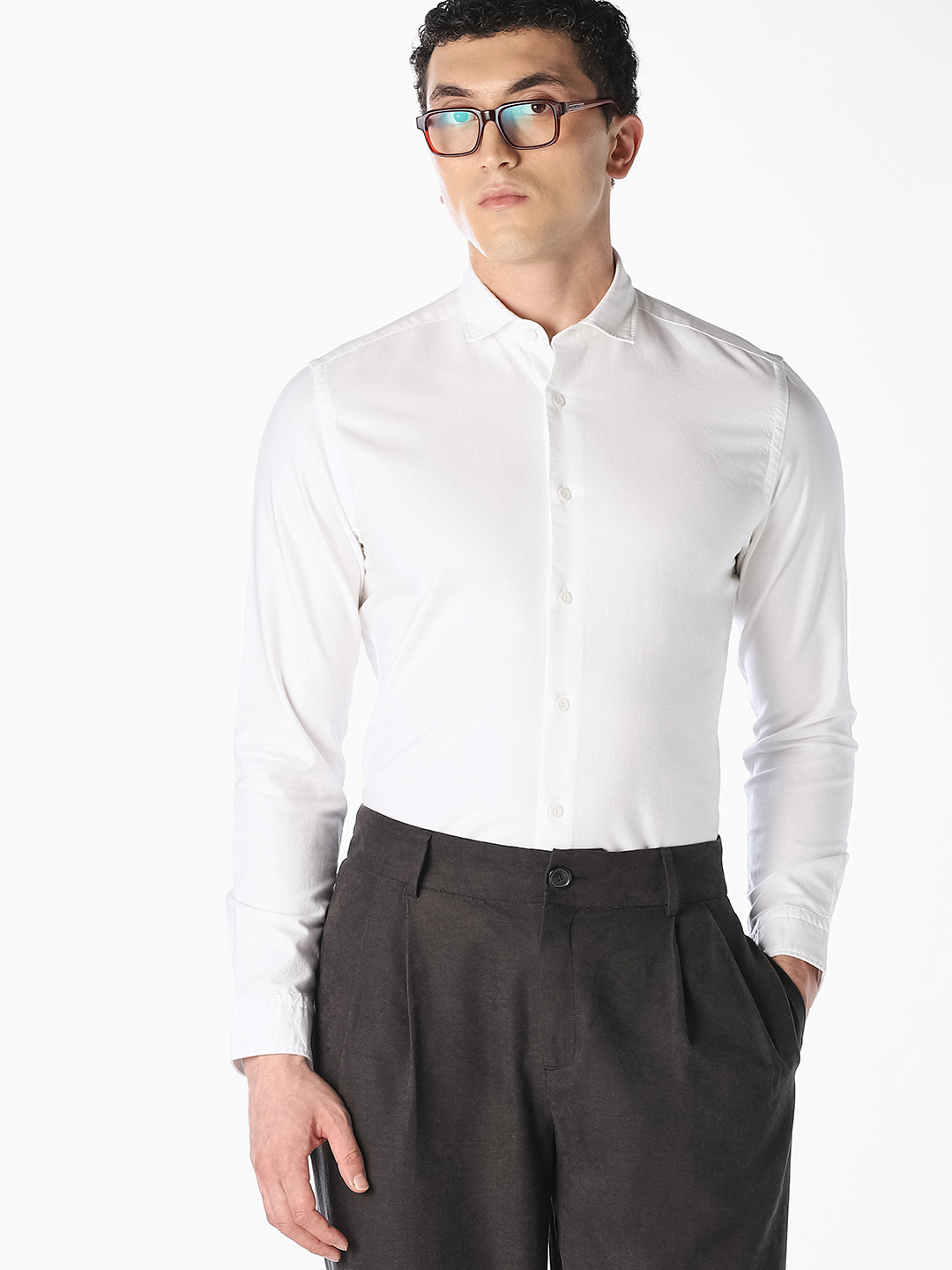 White Dobby Full Sleeves Shirt